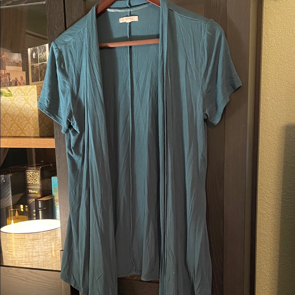Maurices Teal Short Sleeve Open Front Top
